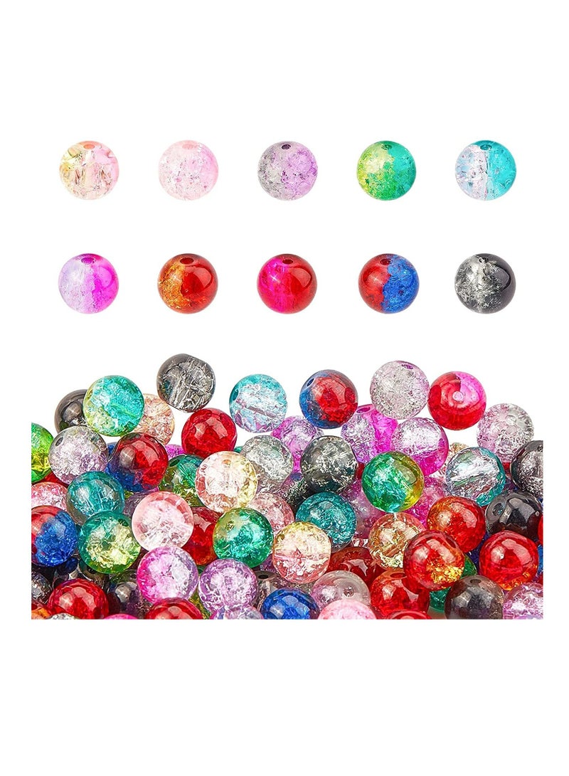 Excefore 200pcs 10 Color Crackle Lampwork Glass Beads 8mm Round Handcrafted Crackle Beads Crystal Beads for Summer Beading Friendship Bracelet Mother's Day Jewelry Making Ornament - Image 1