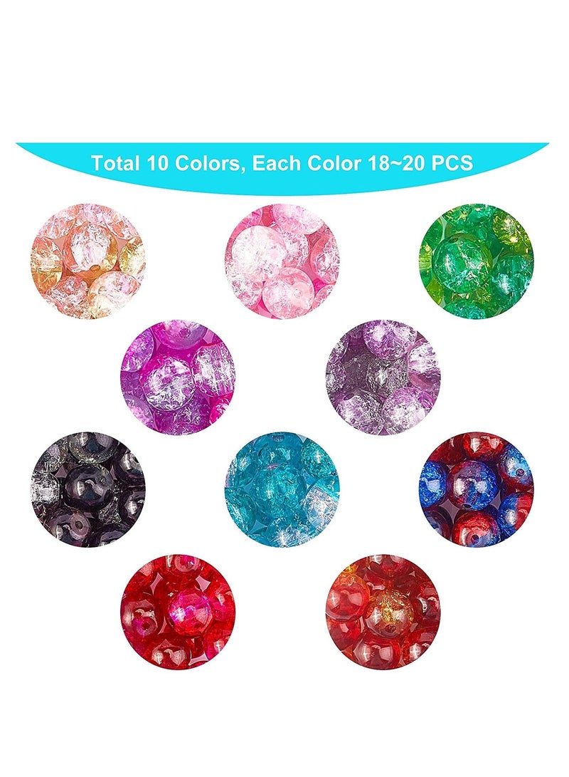 Excefore 200pcs 10 Color Crackle Lampwork Glass Beads 8mm Round Handcrafted Crackle Beads Crystal Beads for Summer Beading Friendship Bracelet Mother's Day Jewelry Making Ornament - Image 4