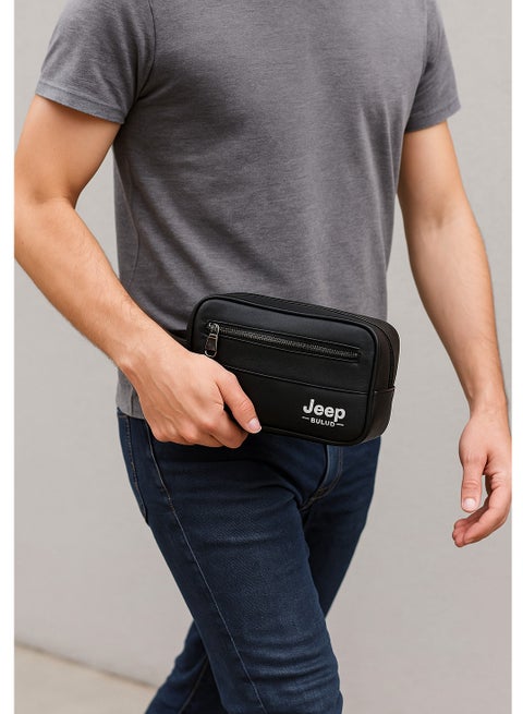 حقيبة يد رجالية جلد متعددة الجيوب – موديل Jeep – لون أسود