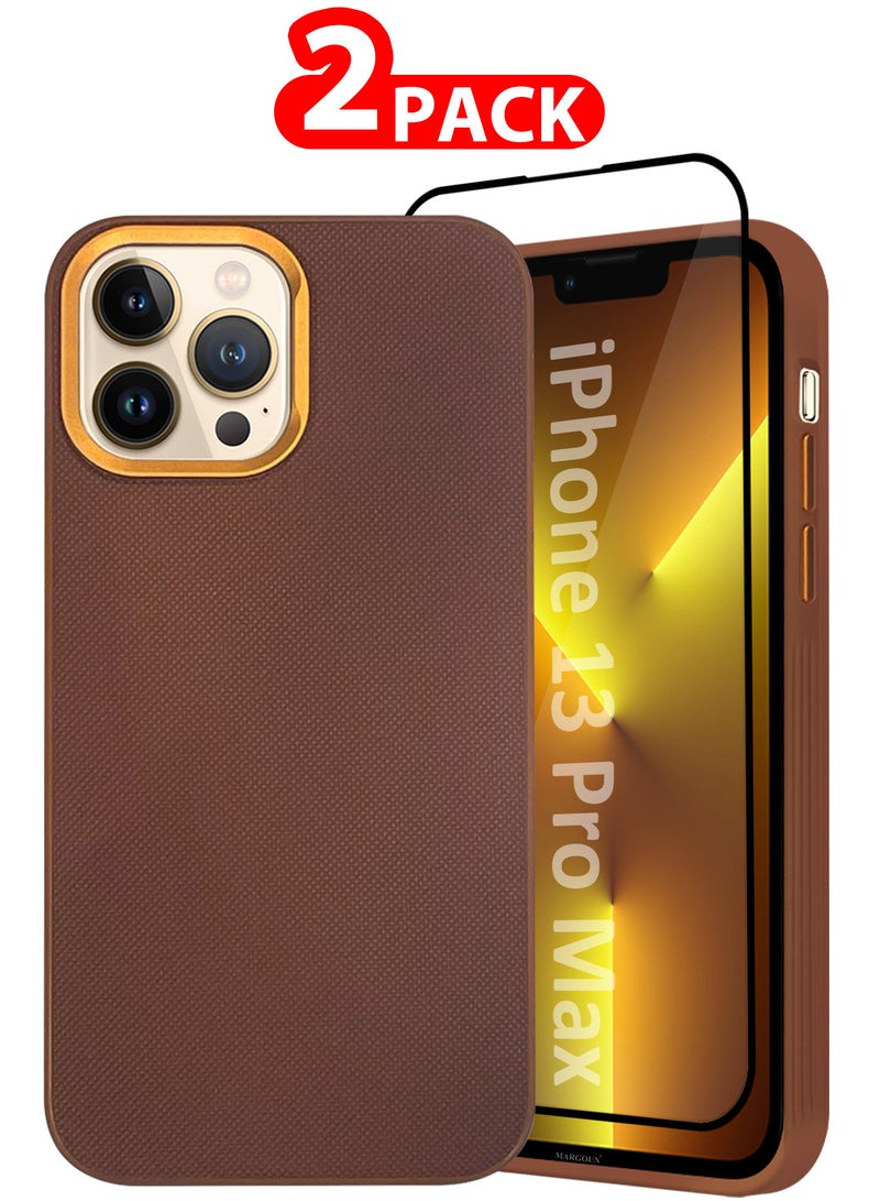 CATANES iPhone 13 Pro Max 2 Pack Vegan Leather Case, 1 Cover with 1 Screen Protector, Slim Fit, Raised Edges for Camera and Screen Protection - Image 1