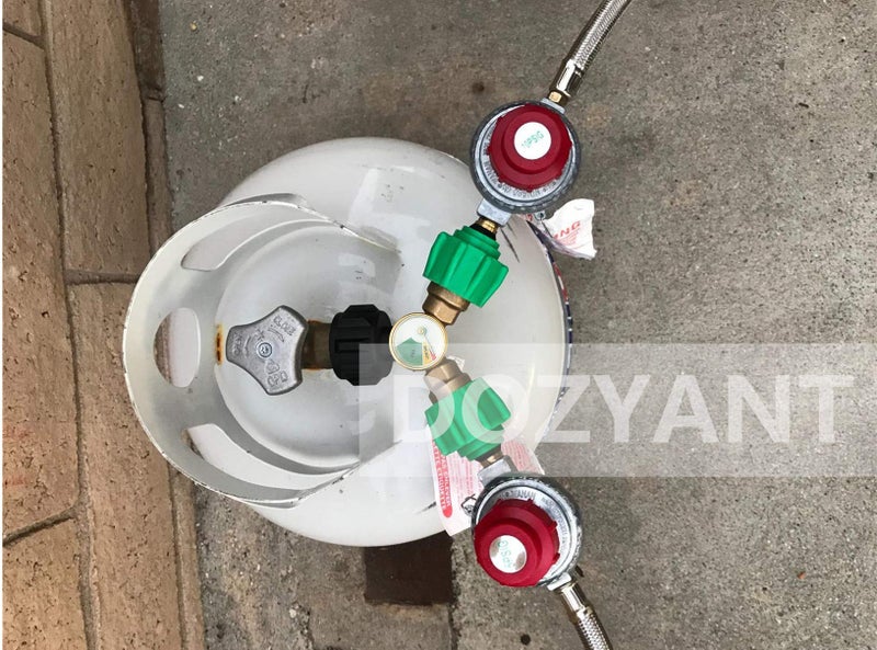 DOZYANT Propane Splitter, Propane Tank Y Splitter Adapter with Gauge, 2 Way LP Gas Adapter Tee Connector for 20lb Propane Tank Cylinder, Work with BBQ Grills, Camping Stoves, Gas Burners, Heater - Image 4