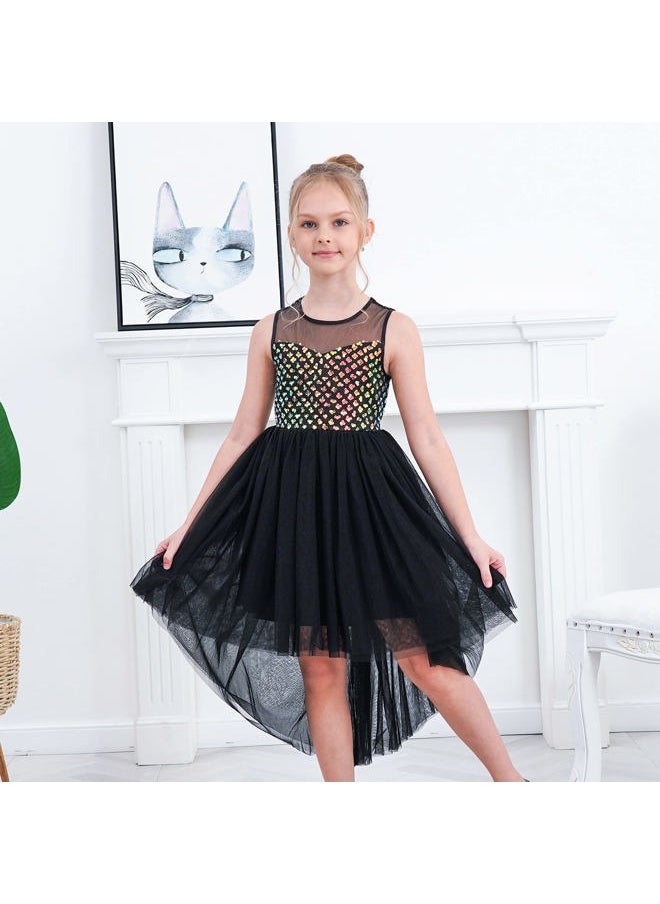 Sunny Fashion Girls Dress Black Sequin Mesh Hollow Diamond Back Pageant Party Gown Size 10  - Image 2