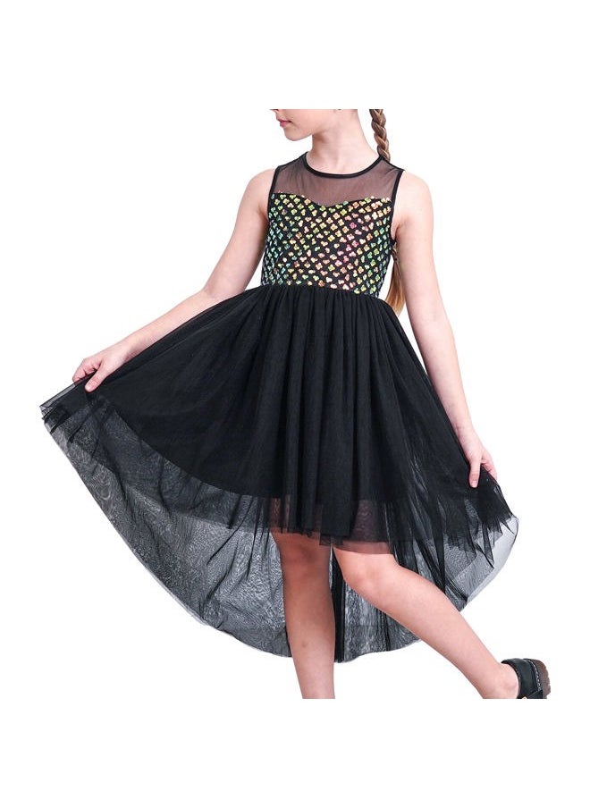 Sunny Fashion Girls Dress Black Sequin Mesh Hollow Diamond Back Pageant Party Gown Size 10  - Image 1