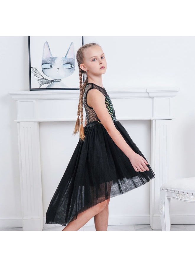 Sunny Fashion Girls Dress Black Sequin Mesh Hollow Diamond Back Pageant Party Gown Size 10  - Image 4