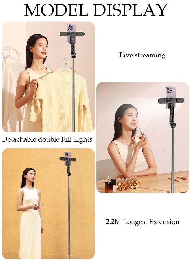 DUNISO Selfie Stick, All-in-1 Extendable Cell Phone Tripod Stand,Rotate Phone Tripod with Bluetooth Remote Shutter and Fill Light,Group Selfies/Live Streaming/Video Recording Compatible with All Phones - Image 4
