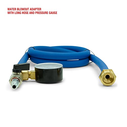 TOPRING Long Hose Air Compressor Water Blow Out Adapter with integrated Pressure Gauge. RV Winterizing Kit with male GHT connector (Blue) - Image 4