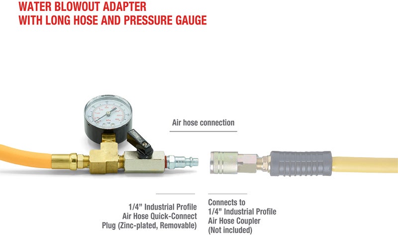 TOPRING Long Hose Air Compressor Water Blow Out Adapter with integrated Pressure Gauge. RV Winterizing Kit with male GHT connector (Blue) - Image 3