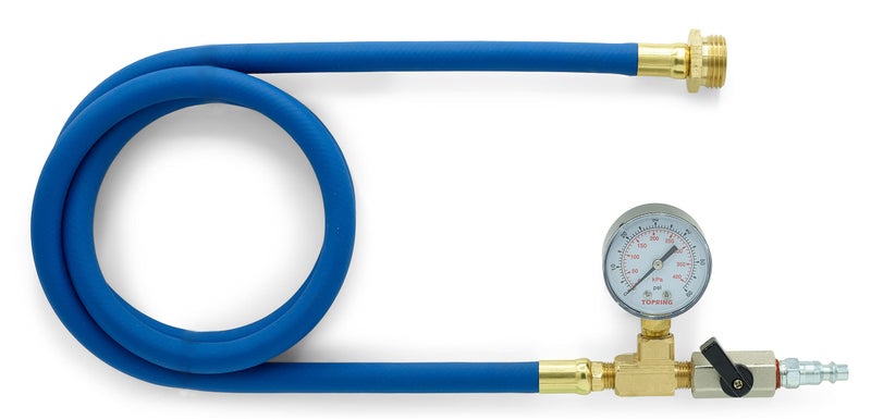 TOPRING Long Hose Air Compressor Water Blow Out Adapter with integrated Pressure Gauge. RV Winterizing Kit with male GHT connector (Blue) - Image 1