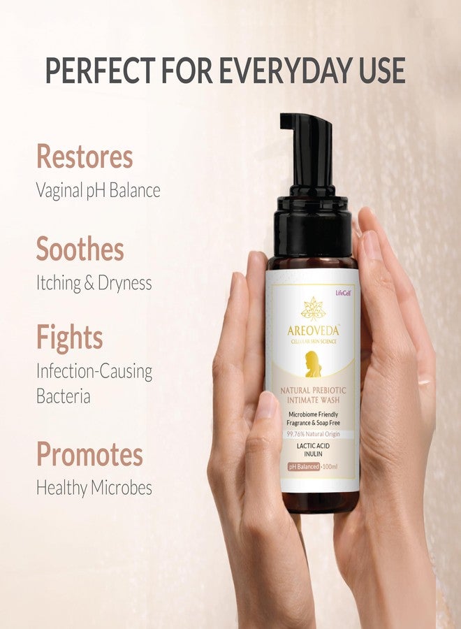 AreoVeda Natural Prebiotic Intimate Wash With Lactic Acid & Inulin | Helps Maintain pH Balance | Promotes A Healthy Skin Microbiome | Safe For Pregnancy| Lab Tested, Ecocert Certified, & EWG Verified (100ml) - Image 2