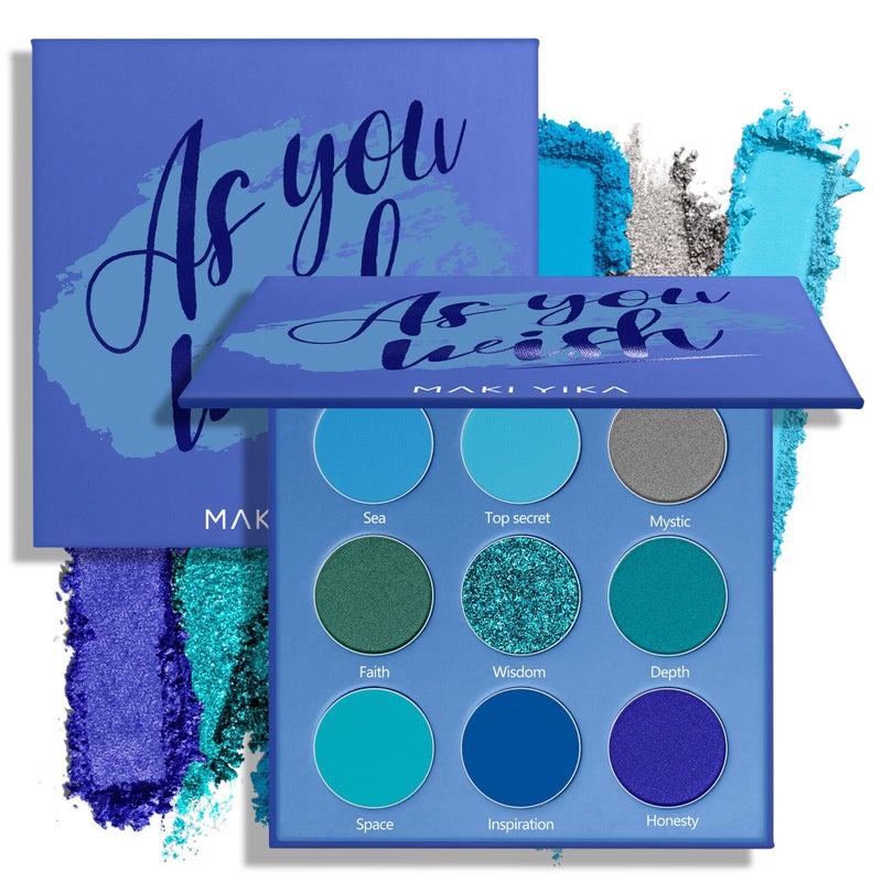 MAKI YIKA Blue Eyeshadow Palette for Women Blue Eye Shadow 9 Color Matte Shimmer Glitter Eye Makeup Palette Long Lasting Pigmented Eyes Makeup-9Blue - Image 1