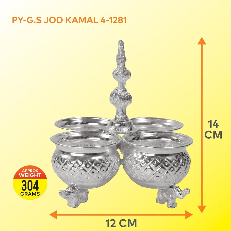 Poshify German Silver KumkumHaldi Holder Four Attached Bowls and Handle SindoorTurmeric Pooja Room Temple Decoration Silverware Puja Samagri Diwali Gift Wedding Gift - Image 2