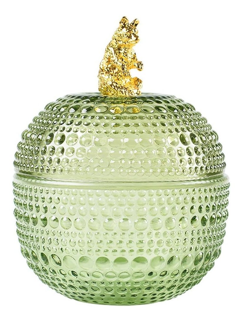 Apple Shaped Polka-dot Glass Candy Jar Jewelry Box Ring Necklace Earrings Storage Box with Lid -Green-L  - Image 1