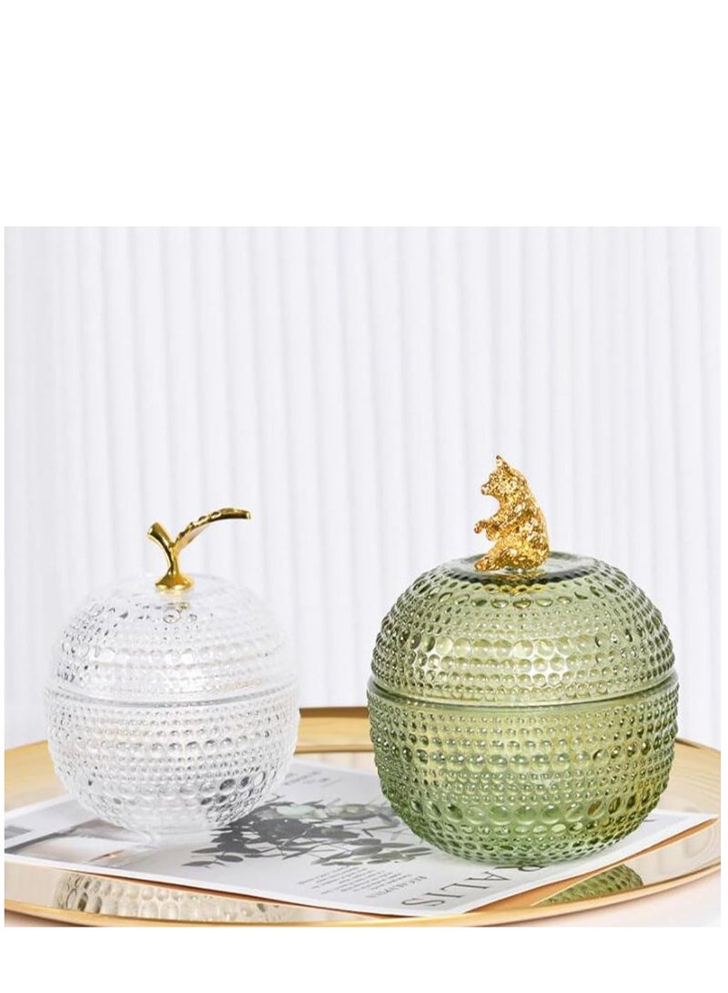 Apple Shaped Polka-dot Glass Candy Jar Jewelry Box Ring Necklace Earrings Storage Box with Lid -Green-L  - Image 2