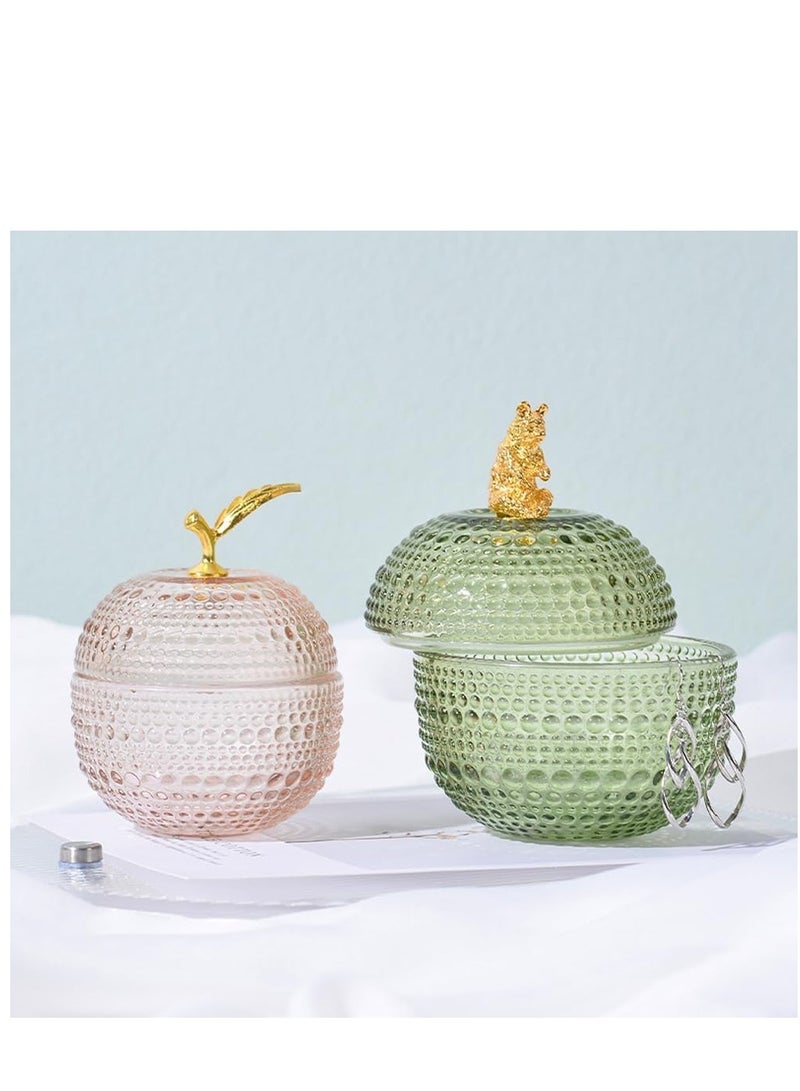 Apple Shaped Polka-dot Glass Candy Jar Jewelry Box Ring Necklace Earrings Storage Box with Lid -Green-L  - Image 5