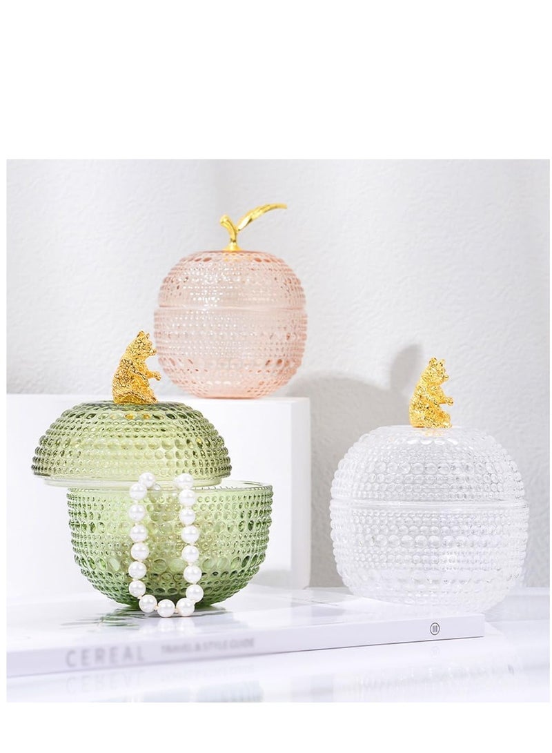 Apple Shaped Polka-dot Glass Candy Jar Jewelry Box Ring Necklace Earrings Storage Box with Lid -Green-L  - Image 4