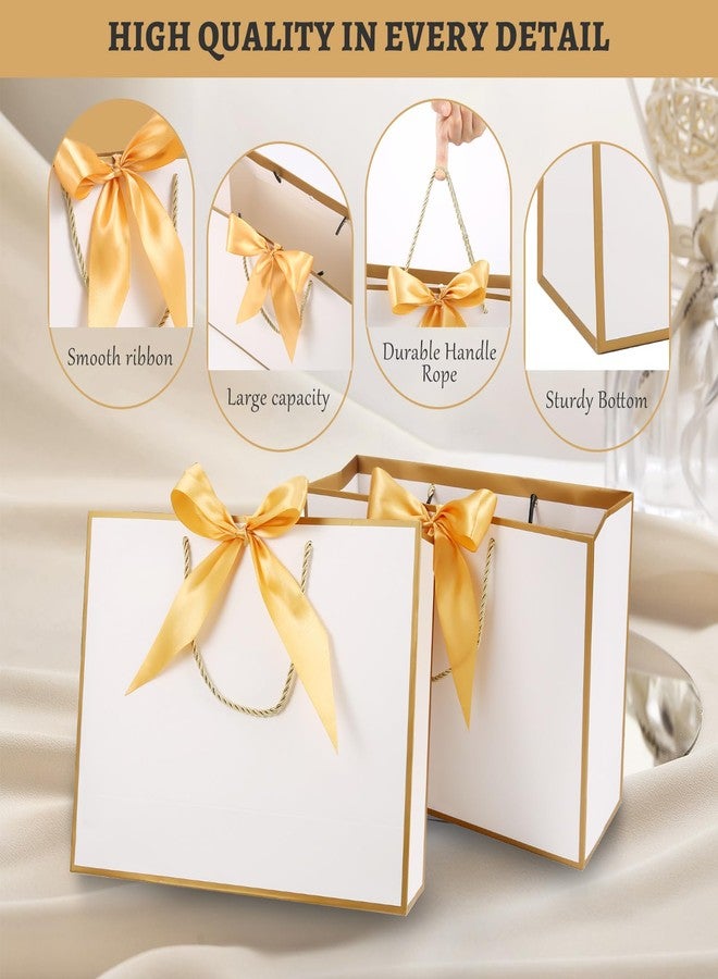 VZZNN 24 Pcs Gift Bags With Handles 12.6x9.8x 4.3in Medium Large Gift Bag with Bow Ribbon Portable Paper Bags for Wedding Thanksgiving Christmas Birthday Housewarming Gifts Bridesmaid Gift Bag White-Gold - Image 3