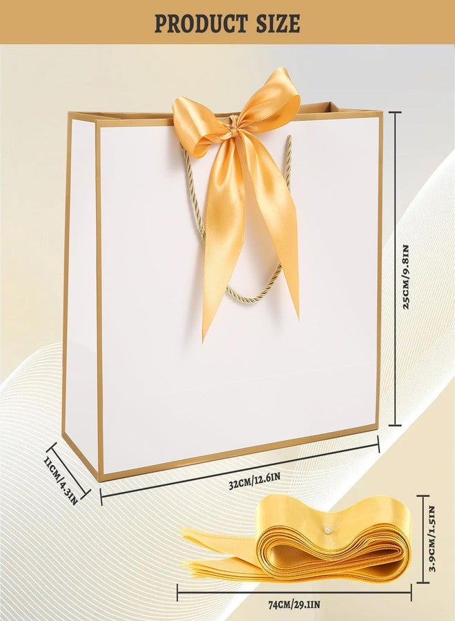 VZZNN 24 Pcs Gift Bags With Handles 12.6x9.8x 4.3in Medium Large Gift Bag with Bow Ribbon Portable Paper Bags for Wedding Thanksgiving Christmas Birthday Housewarming Gifts Bridesmaid Gift Bag White-Gold - Image 2