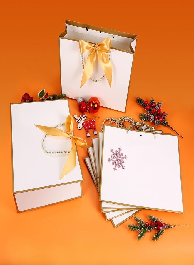 VZZNN 24 Pcs Gift Bags With Handles 12.6x9.8x 4.3in Medium Large Gift Bag with Bow Ribbon Portable Paper Bags for Wedding Thanksgiving Christmas Birthday Housewarming Gifts Bridesmaid Gift Bag White-Gold - Image 5