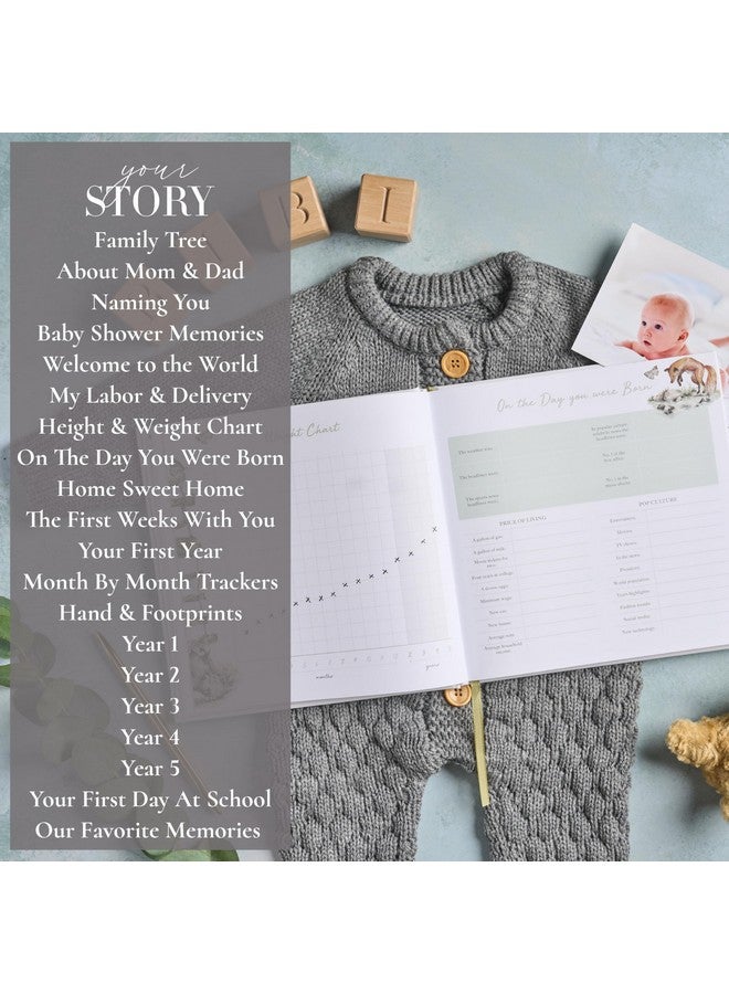 Bibi & Beau Baby Memory Book New Mom Gift - Baby Scrapbook Record Book & Photo Album - Gift for Newborns Baby Boy & Girl, Great For Baby Showers (Woodland) - Image 5