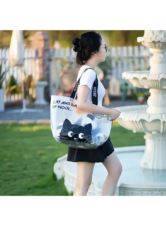 Cute Cat Pattern Large Capacity Shopping Bag 21x14x8 Inch Waterproof Travel Storage Tote - Image 1