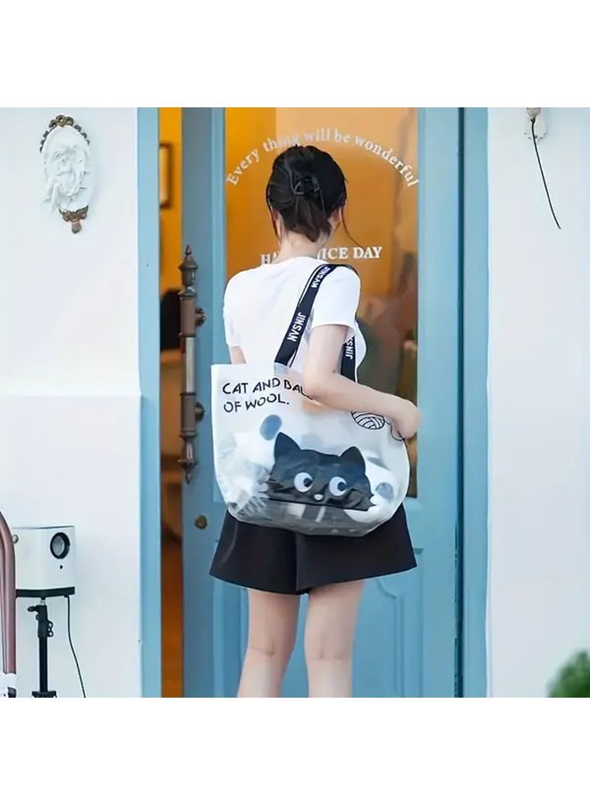 Cute Cat Pattern Large Capacity Shopping Bag 21x14x8 Inch Waterproof Travel Storage Tote - Image 2