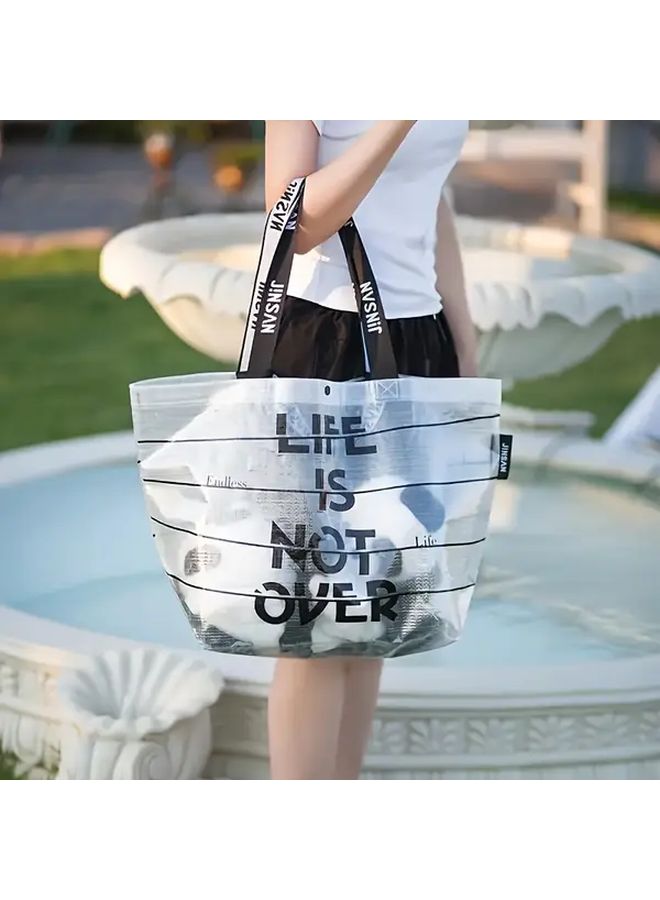 Cute Cat Pattern Large Capacity Shopping Bag 21x14x8 Inch Waterproof Travel Storage Tote - Image 4