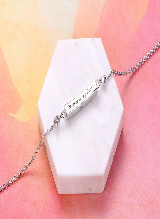 DAOCHONG Sterling Silver Forever in My Heart CZ Cremation urn Locket Memorial Ashes Holder Bangle Urn Keepsake Bracelet 7+2" - Image 3