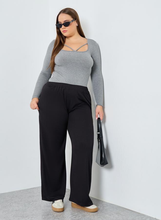 ستايلي بنطال واسع الأرجل مضلع بمقاس كبير - Image 1