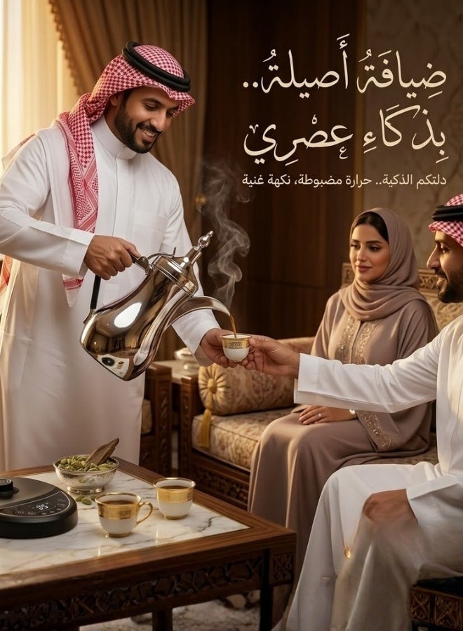 Denx 800W 600ml Arabic Coffee Pot Set Gold Heating Base - Image 3