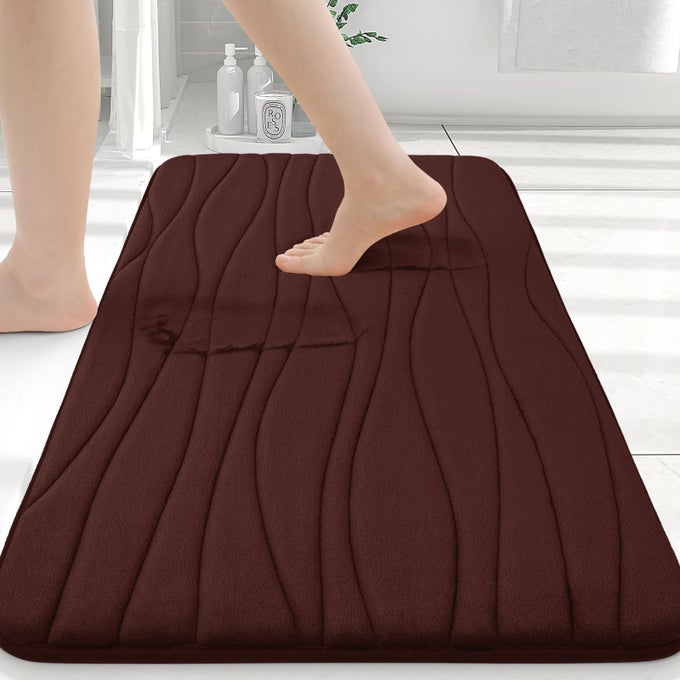 MEMORY FOAM BATHROOM RUG MAT 24X16 EXTRA SOFT AND ABSORBENT BATH MATS NONSLIP AND MACHINE WASHABLE BATH RUGS FOR BATHROOM FLOORTUB AND SHOWER BROWN