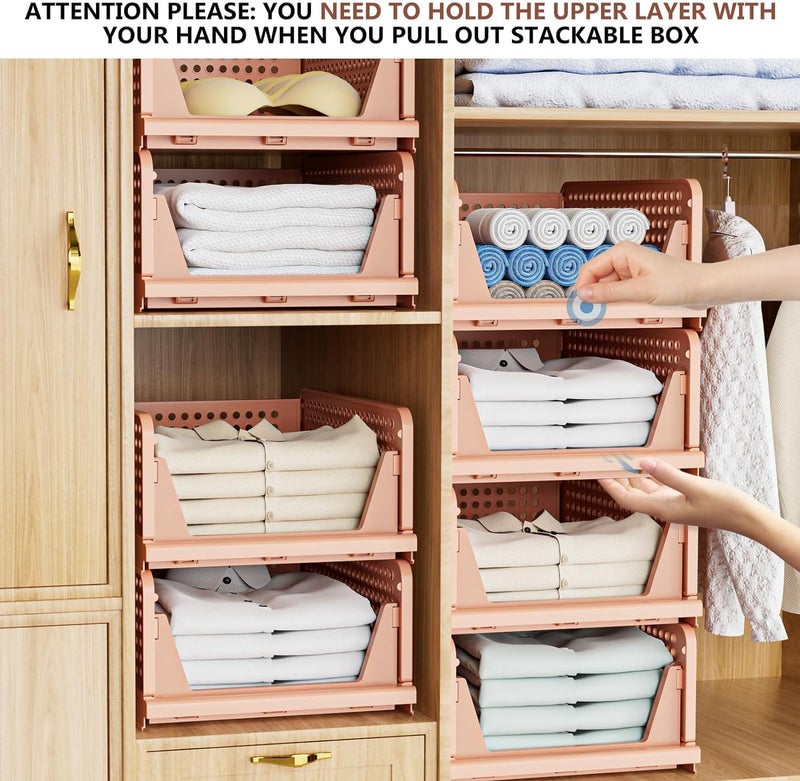 JEYANG Clothes Organizer for Wardrobe - Foldable and Stackable Closet Cupboard Almirah Space Organiser for Shirt, T Shirt, Jeans (Pack of 6, Pink) - Image 4