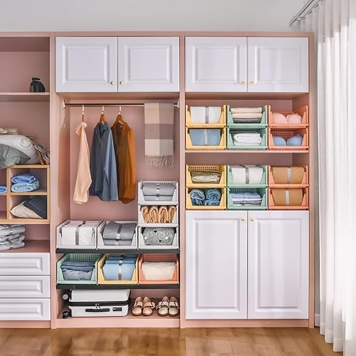 JEYANG Clothes Organizer for Wardrobe - Foldable and Stackable Closet Cupboard Almirah Space Organiser for Shirt, T Shirt, Jeans (Pack of 6, Pink) - Image 5