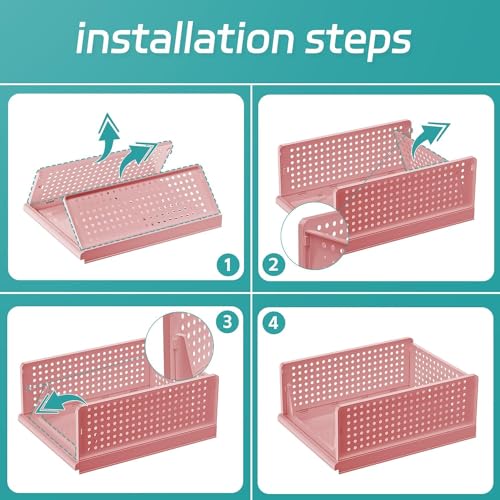 JEYANG Clothes Organizer for Wardrobe - Foldable and Stackable Closet Cupboard Almirah Space Organiser for Shirt, T Shirt, Jeans (Pack of 6, Pink) - Image 2