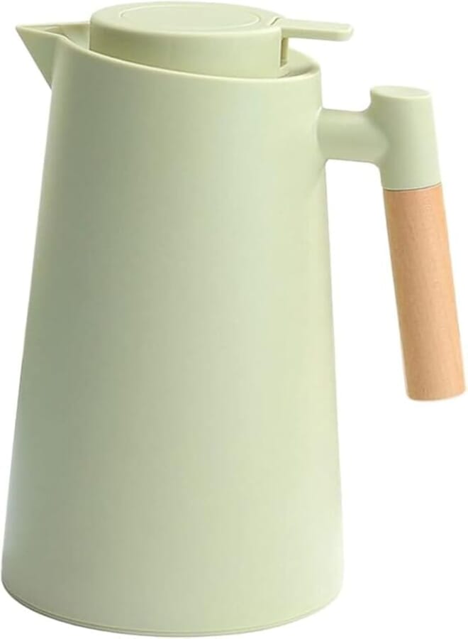 Soko HeritageWood 1 Litre Thermal Carafes Coffee/Tea,24 Hours Heat Retention,Double Insulated Vacuum Flask/Jug/Dispenser/Kettle for hot & Cold Beverage with Wood Handle LS-057 (Light Green)