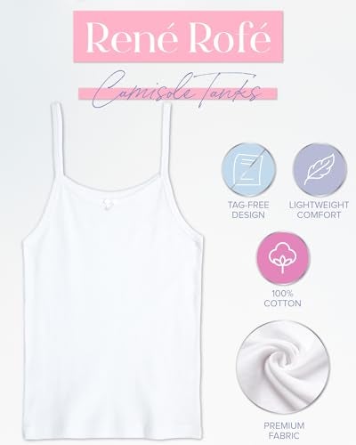 Rene Rofe Girls Camisole - 3 Pack 100% Cotton Soft Girls Undershirts - Lightweight Spaghetti Strap Tank Top (Sizes: 2T-14), Size 2T, White - Image 2