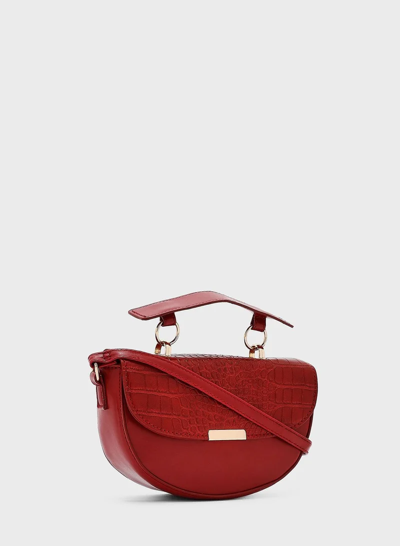 ELLA Croc Effect Handle Detail Cross Body Bag