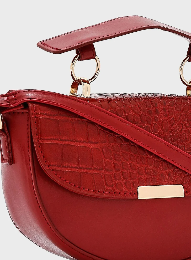 ELLA Croc Effect Handle Detail Cross Body Bag