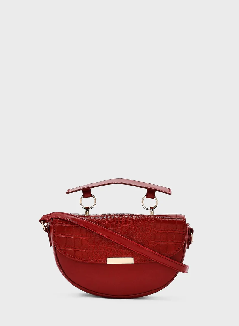 ELLA Croc Effect Handle Detail Cross Body Bag