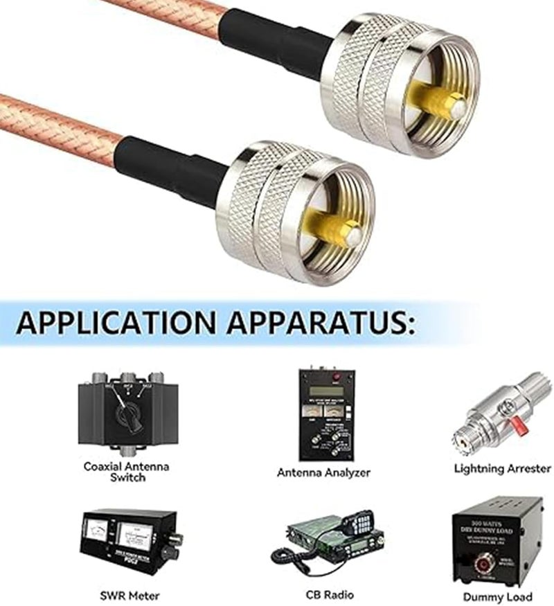 Superbat CB Antenna Cable 50ft Low Loss PL-259 UHF Male to Male RG142 High Power 50 Ohm Coax Cable for CB HAM Radio Antenna Tuner Analyzer Dummy Load SWR Meter - Image 3