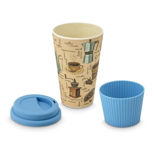 Freelance Bamboo Fibre Eco Travel Mug, 400ml, Blue - Coffee Mugs with Silicon Lid & Sleeve - Eco-Friendly Sustainable Bamboo Fiber Cup for Hot/Cold Drinks - Ideal for Travel, Office, Home Use - Image 3