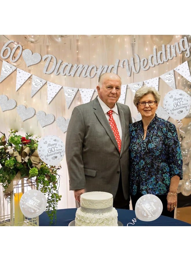 Fangleland 60th Wedding Anniversary Decorations Banners, 60th Diamond Wedding Glitter Banners, 60th Anniversary Bunting Flag and Balloons for Anniversary Party Supplies - Image 5