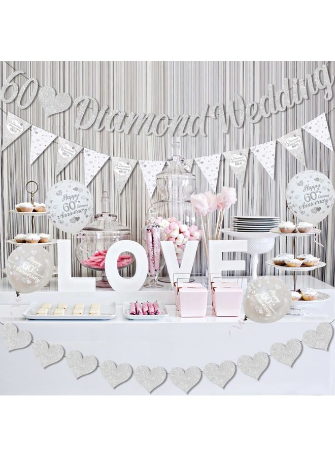Fangleland 60th Wedding Anniversary Decorations Banners, 60th Diamond Wedding Glitter Banners, 60th Anniversary Bunting Flag and Balloons for Anniversary Party Supplies - Image 2