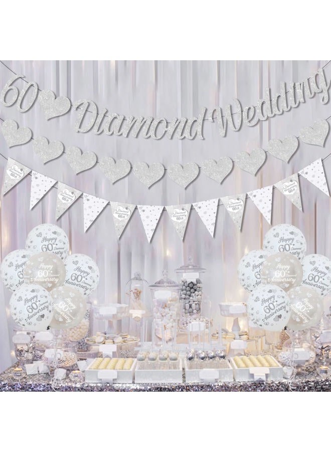 Fangleland 60th Wedding Anniversary Decorations Banners, 60th Diamond Wedding Glitter Banners, 60th Anniversary Bunting Flag and Balloons for Anniversary Party Supplies - Image 4