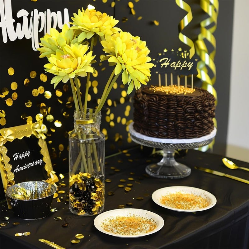 HappyFiller 15 أونصة صخور ومكعبات جليدية وهمية ذهبية وسوداء، أحجار كريمة وقطع أكريليك لديكور الزفاف، نثر طاولة الحفلات، الحرف، مركز طاولة المنزل - Image 3
