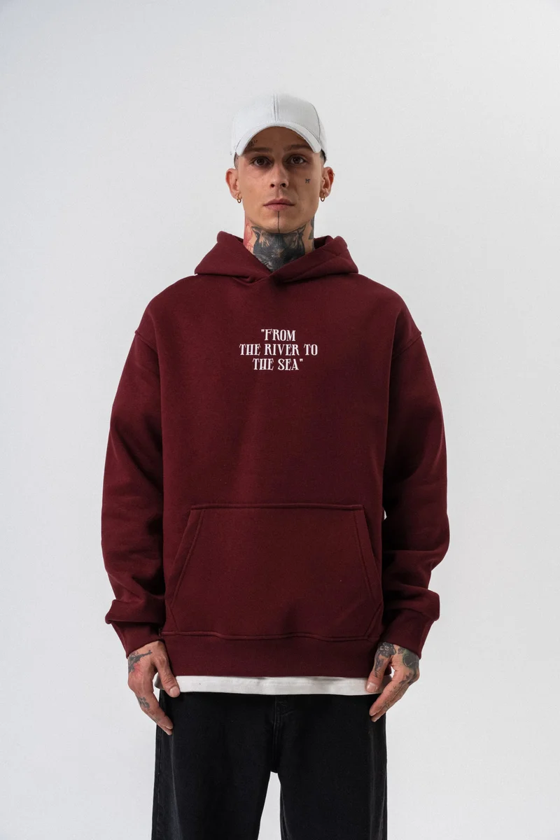 RESPIRE Men's The Sea Printed Hooded Oversize Hoodie Bordeaux