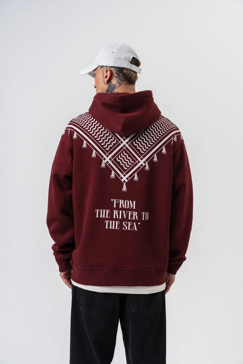 RESPIRE Men's The Sea Printed Hooded Oversize Hoodie Bordeaux