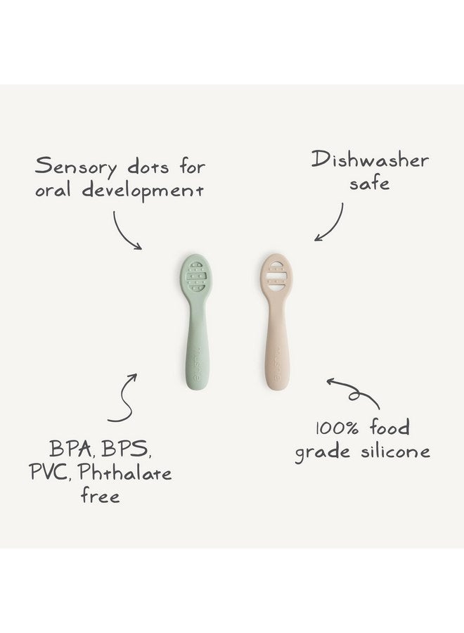 mushie Silicone First Feeding Baby Spoons | 2 Pack (Blush/Shifting Sand) - Image 2