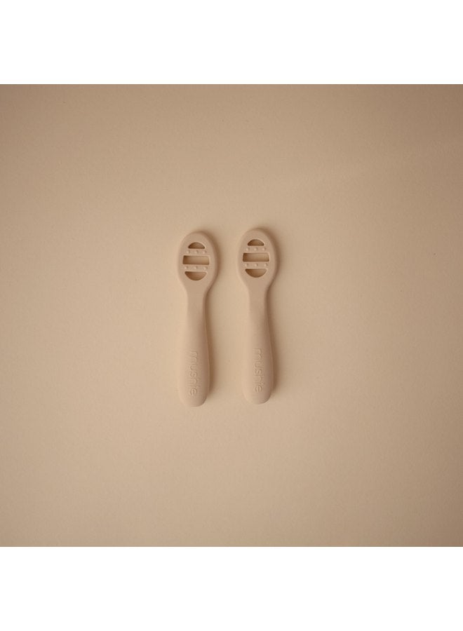 mushie Silicone First Feeding Baby Spoons | 2 Pack (Blush/Shifting Sand) - Image 3