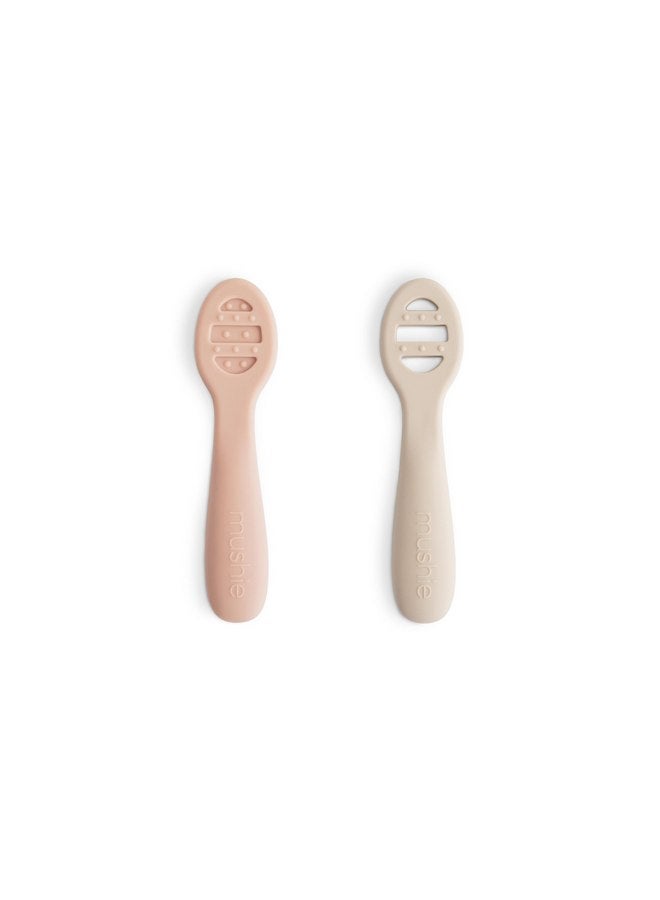 mushie Silicone First Feeding Baby Spoons | 2 Pack (Blush/Shifting Sand) - Image 1