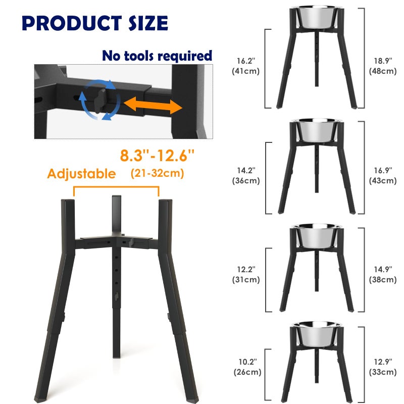 TIDANT Elevated Dog Bowl Stand for Large Dogs, Adjustable Height & Width,Single Raised Dog Food Water Holder,Bowl Not Included - Image 3